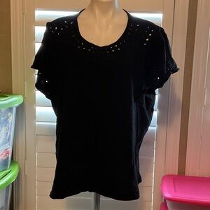Stylish Black Eyelet Short Sleeve Top